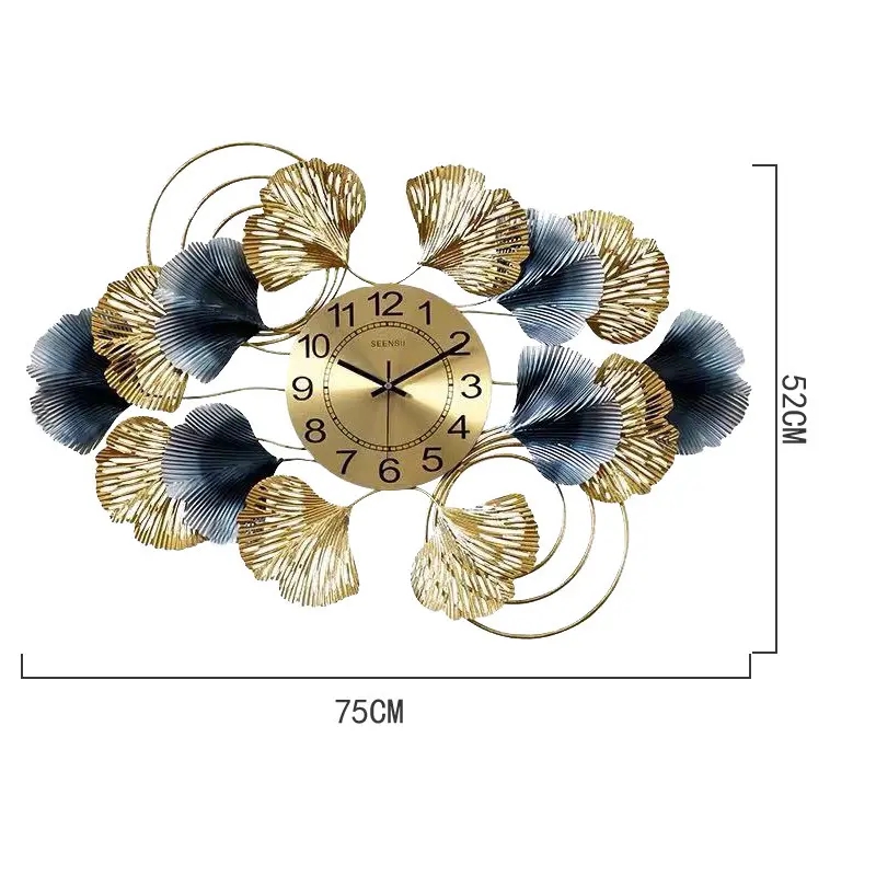 75x52cm Flower Spring Metal Wall Art Clock for Home Decor