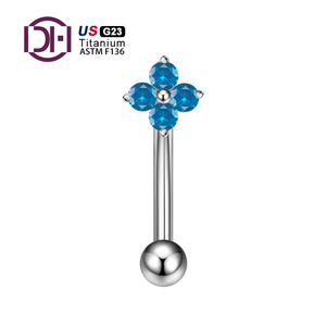 F136 g23 टाइटेनियम मिश्र धातु बाहरी थ्रेड चार पत्ती क्लैवर एंड बॉल सीधी बारबेल जीभ रिंग भेदी अंगूठी भेदी गहने - Product Image 4