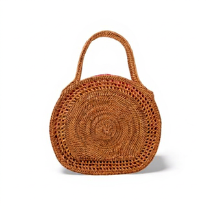 Rattan Handbag Natural Fiber Handmade Woven String Shoulder Strap Customizable Capacity Fashion <b>Accessory</b> for Travel Resort Use - Product Image 1