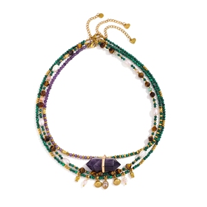 Collier en pierre naturelle style vacances à la mer - Choker perlé en malachite et améthyste pour femme - Product Image 6