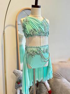 Costume da ballo da sala personalizzato da donna per adulti, top a corsetto in rete con pantaloni a gamba larga, colore beige guscio d'uovo - Product Image 5