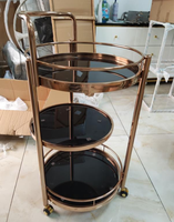 Chariot de service buffet 3 niveaux en verre trempé transparent noir et acier inoxydable avec roulettes, capacité 10L, multi-usages