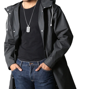 <strong>Men's</strong> Fashionable Black Polyester <strong>Raincoat</strong> Waterproof Long Rain Jacket Hooded EVA <strong>Raincoat</strong> Activities Hiking Adult <strong>Raincoat</strong> - Product Image 3