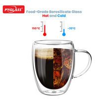 Pyglass Lot de 2 tasses en verre à double paroi, en borosilicate de haute qualité, isolées, transparentes, pour café et thé, résistantes à la chaleur