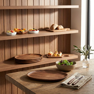 Assiette de service ovale en bois massif écologique, polie, moderne, vaisselle en bois naturel, vente en gros, vaisselle personnalisée - Product Image 6