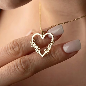 Collana con Ciondolo a Cuore Personalizzata con 2 <span class=keywords><strong>Nomi</strong></span> in Acciaio Inossidabile Placcato Oro 18K, Catena Minimalista, Regalo di Natale per Fidanzata - Product Image 3