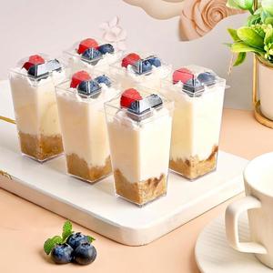 3oz Square Mini Dessert Cups with Lids 90ml Clear Plastic Shooter Cups for Party Yogurt <strong>Parfait</strong> Cheesecake <strong>Pudding</strong> Appetizers - Product Image 2