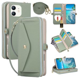 Étui portefeuille multifonction en cuir à bandoulière pour iPhone 11/12 <span class=keywords><strong>Pro</strong></span>/XR/XsMax/8 Plus/16E avec fermeture éclair - Product Image 6