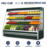 Lemari Pendingin Display Supermarket MUXUE 2400L 3m, Rak Terbuka Multideck, Menjaga Sayuran dan Buah Tetap Segar
