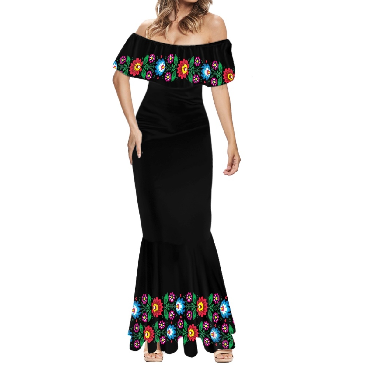 green emerald velvet dress Debora Mexican Floral Dress- Vestido Mexicano Bordado