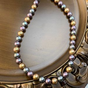 French Retro Color Light Luxury <strong>Queen</strong> Crystal Glass Pearl Necklace Tahiti Morandi Mixed Color Black Pearl Necklace - Product Image 5