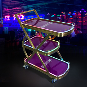 Haidilao Beverage Cart 3 Tier Golden <b>LED</b> <b>Light</b> Commercial <b>Bar</b> Club KTV Party Use - Product Image 3