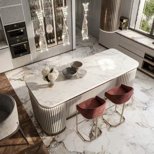 طاولة بار فاخرة مقاومة للماء من الفولاذ مع سطح رخامي متعددة الوظائف عالية الجودة للتخزين أثاث مطبخ للمنزل والفنادق - Product Image 3