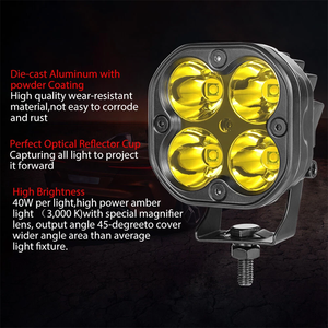 Faro da Lavoro a LED Quadruplo Quadrato da 3 Pollici 40W Giallo/Bianco Super Luminoso 12V per SUV 4x4 Trattore - Nuovo di Fabbrica - Product Image 4