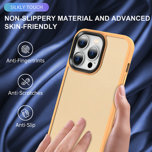 Custodia per <span class=keywords><strong>iPhone</strong></span> 14 13 <span class=keywords><strong>12</strong></span> 15 16 17 Pro Max in PC+TPU <span class=keywords><strong>arancione</strong></span> con bottoni in metallo, traslucida e opaca - Product Image 4