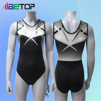 Justaucorps de gymnastique sans manches noir et argenté avec strass, vente directe usine, avec logo personnalisé gratuit pour compétition d'élite des filles