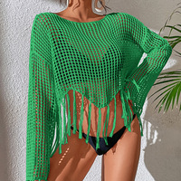 2024 nouveau pull ample sexy col en v frange plage couverture soleil protéger sexy évider robe de plage