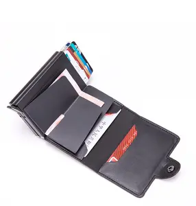 RFID阻止卡包超薄钱包自动弹出PU皮革双铝rfid卡持有人钱包