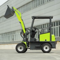 Mini-chargeuse électrique à quatre roues motrices avec godet hydraulique, verte, compacte, pour travaux agricoles