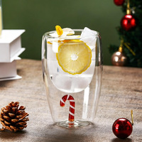 Verres à vin sans pied 3D de Noël en verre artistique, motif Père Noël, verrerie de luxe en relief pour les fêtes, verre de Noël, décoration d'intérieur, cadeau