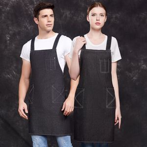 Uniforme de restaurant italien imperméable et ajustable pour serveuse ; Tablier en denim tissé avec logo personnalisé, sans manches, unisexe - Product Image 2