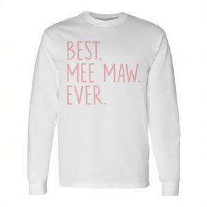 Camiseta de manga larga Best Mee Maw Ever, textura blanca y rosa, unisex, para adultos, cuello redondo, algodón - Product Image 2
