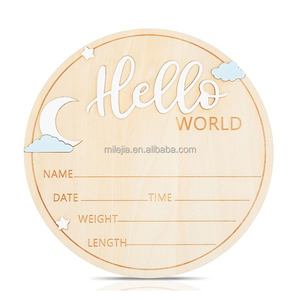 Panneau d'annonce de naissance en bois, bienvenue bébé, plaque de naissance, nom du bébé, accessoires <span class=keywords><strong>photo</strong></span> pour bébé, cartes de développement pour la fête prénatale - Product Image 4