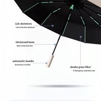 Parapluie solaire personnalisé noir grand format à trois plis entièrement automatique avec logo sur mesure, modèle Custom-H 12*5 baleines