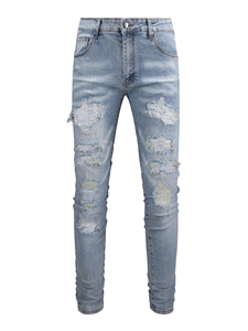 Branded OEM Denim Pants <strong>Trousers</strong> Wholesale Jeans Custom Logo Purple Color Denim Jeans <strong>Men</strong> Slim <strong>Printed</strong> Ripped Hip Hop Jeans - Product Image 5