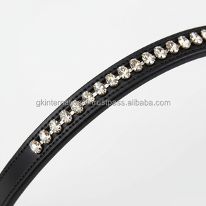 Banda de cuero para cejas de caballo, banda de alta calidad con 1 Fila de cristales dorados, banda para cejas personalizada mega ostentosa - Product Image 1