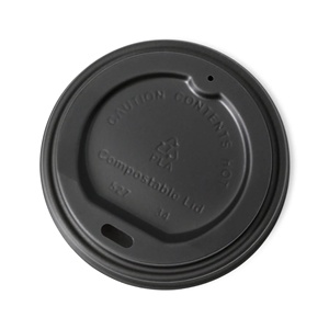 Couvre-gobelets CPLA de 80 mm de diamètre, couleur noire, jetables, écologiques, avec trou pour boire, compostables - Product Image 6
