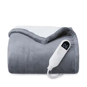 Heated Electric Throw 4 Time Settings Auto Shut-off Soft Fleece Electric Blanket 6 Heat Settings Heating Blanket For Bed