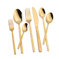 Ensemble de couverts en acier inoxydable poli miroir à manche martelé de Dubaï, 5 pièces, luxe, or royal, argent, pour la maison, le restaurant, les mariages, les banquets