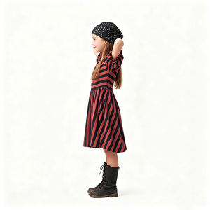 Disfraz de pirata a rayas rojas y negras para niñas con pañuelo para <span class=keywords><strong>la</strong></span> cabeza, vestido de manga corta con corte en A para cosplay de Halloween - Product Image 6