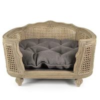 T0032 Canapé pour chien et chat de style bohème français de luxe, cadre en bois massif, rotin durable, facile à nettoyer, meubles pour animaux de compagnie d'intérieur, lit pour chien