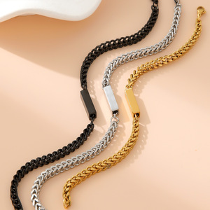 Design minimaliste personnalisé gravé au laser en acier inoxydable Bracelets de couple en vrac chaîne de <span class=keywords><strong>blé</strong></span> barre bracelets de mode pour hommes et femmes - Product Image 1