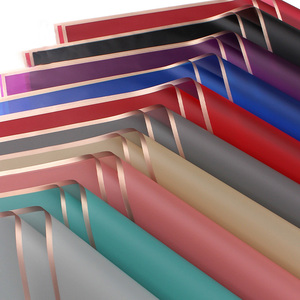 Korean-Style Waterproof Bouquet Wrapping Paper Subtransparent Golden Border Colorful Line Printing for Roses PVC-Coated Virgin