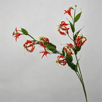 L-405 Premium Einzelne Langstielige Künstliche Gloriosa-Lilie Realistische Rote Flammen-Lilie Hochzeitsblume Heim-Weihnachtsdekoration