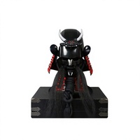Casque de samouraï rétro de style japonais avec cornes Oni blanches, longues moustaches, masque noir, pièce d'exposition d'armure, emballage en boîte en fer et en bois