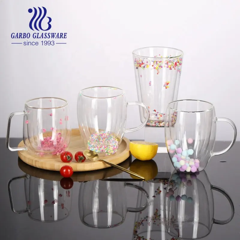 Tasse à café en verre à double paroi en borosilicate de 350ml avec décoration murale intérieure