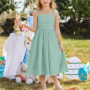 Vestido de Verano para Niñas 2026, Nuevo Modelo, Vestido con Tirantes <span class=keywords><strong>y</strong></span> Lazo, Casual, Sin Mangas, con Volantes, para Fiestas de Cumpleaños - Product Image 3