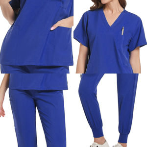 Unisex Quick Dry Scrub Set Blue V Neck Short Sleeve Hospital Uniforms For Medical Dental Veterinary Use - Product Image 1
