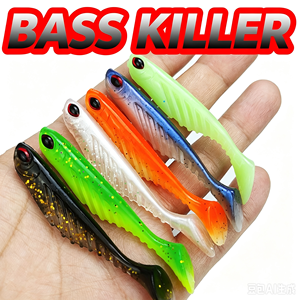 Leurre de pêche souple en PVC de 7 cm, 2,8 g, yeux 3D réalistes, queue en T côtelée, appât souple phosphorescent pour la pêche au bar en eau douce - Product Image 5
