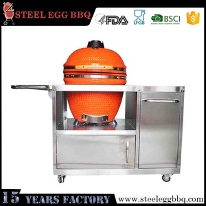 Meja panggang barbekyu Kamado, alat panggang Stainless Steel, arang BBQ keramik Kamado 52 cm - Product Image 3