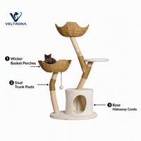 Arbre à chat en forme de panier en osier avec poteau en sisal et tronc en bois, mobilier d'escalade d'intérieur, vente en gros