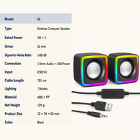 Haut-parleur d'ordinateur de bureau 3W x 2, driver 52mm, éclairage RGB 7 modes, alimentation USB 3.5mm, câble filaire 125cm pour PC portable, vente en gros S6