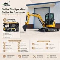 Excavator Mini Kompak Euro V LAWNIO Kontrol Kabin Pilot, Track Karet, Untuk Pekerjaan Kebun, Lokasi Kerja, Penggunaan Profesional, Halaman, Excavator Mini