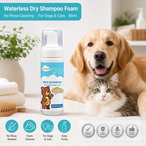 Zourunan Shampoo a Secco Senza Risciacquo <span class=keywords><strong>per</strong></span> Cani e <span class=keywords><strong>Gatti</strong></span>, Pulizia Rapida, Cura del Pelo Fresco, 60ml, Etichetta Bianca OEM - Product Image 1