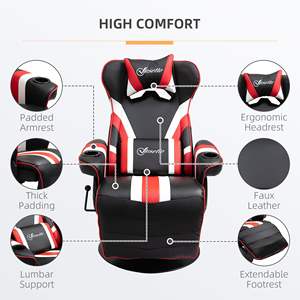 Fauteuil de jeu Insetto Racing Style en cuir PU, inclinable, avec support lombaire, porte-gobelet, base pivotante manuelle, noir, rouge, blanc - Product Image 6