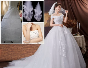 S0292X New Bride Tail Petite One Shoulder French Style Simple Main Yarn Temperament Dream Wedding Dress - Product Image 5
